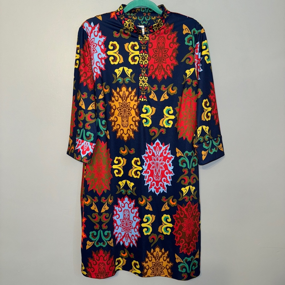 EUC Gretchen Scott Multi Colorful Paisley Scuba Jersey Shift Dress Size Large